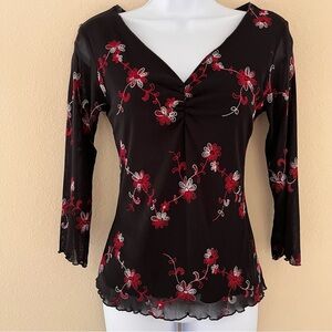 Wrapper Vintage Y2K Mesh Top Size Medium Dark Floral Whimsigoth